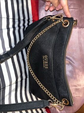 GUESS Black Shoulder Bag with Gold Chain Accent